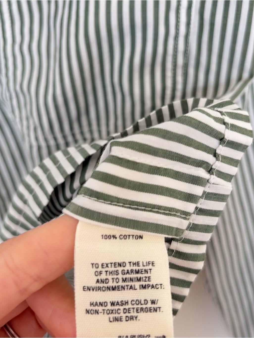 Alex Mill Green White Striped Cropped Mandarin Collar Poplin Shirt — image 5 of 6